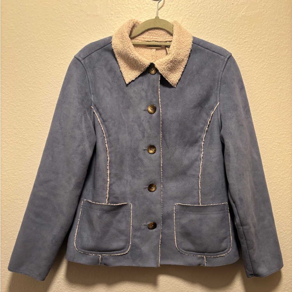 L.L. Bean Blue Suede Like Jacket with Sherpa Soft Lining - Picture 2 of 7